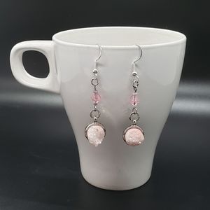 Pink Sparkle Gem Rock Sterling Silver Earrings
